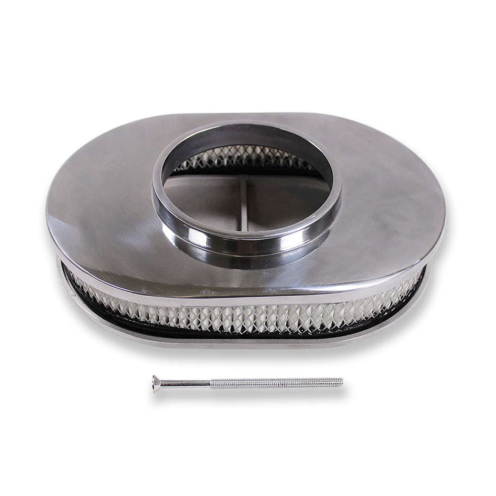 SBC BBC Chevy 12" x 2" Oval Full Finned Air Cleaner Assembly Polished Aluminum