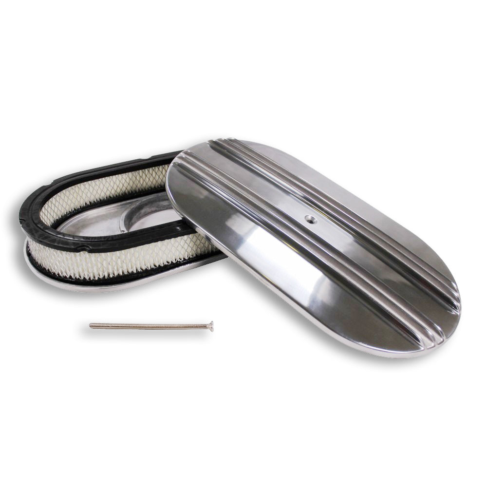 15" Oval Half Finned Polished Aluminum Classic Nostalgia Air Cleaner For Chevy