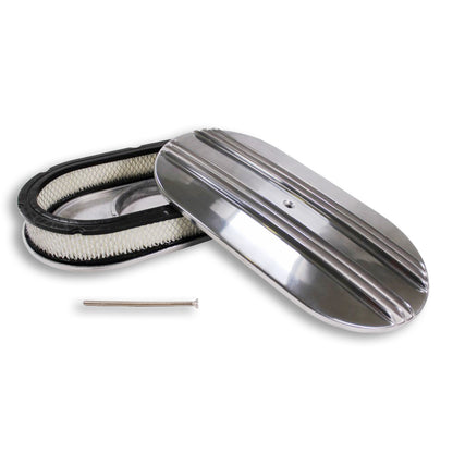 15" Oval Half Finned Polished Aluminum Classic Nostalgia Air Cleaner For Chevy