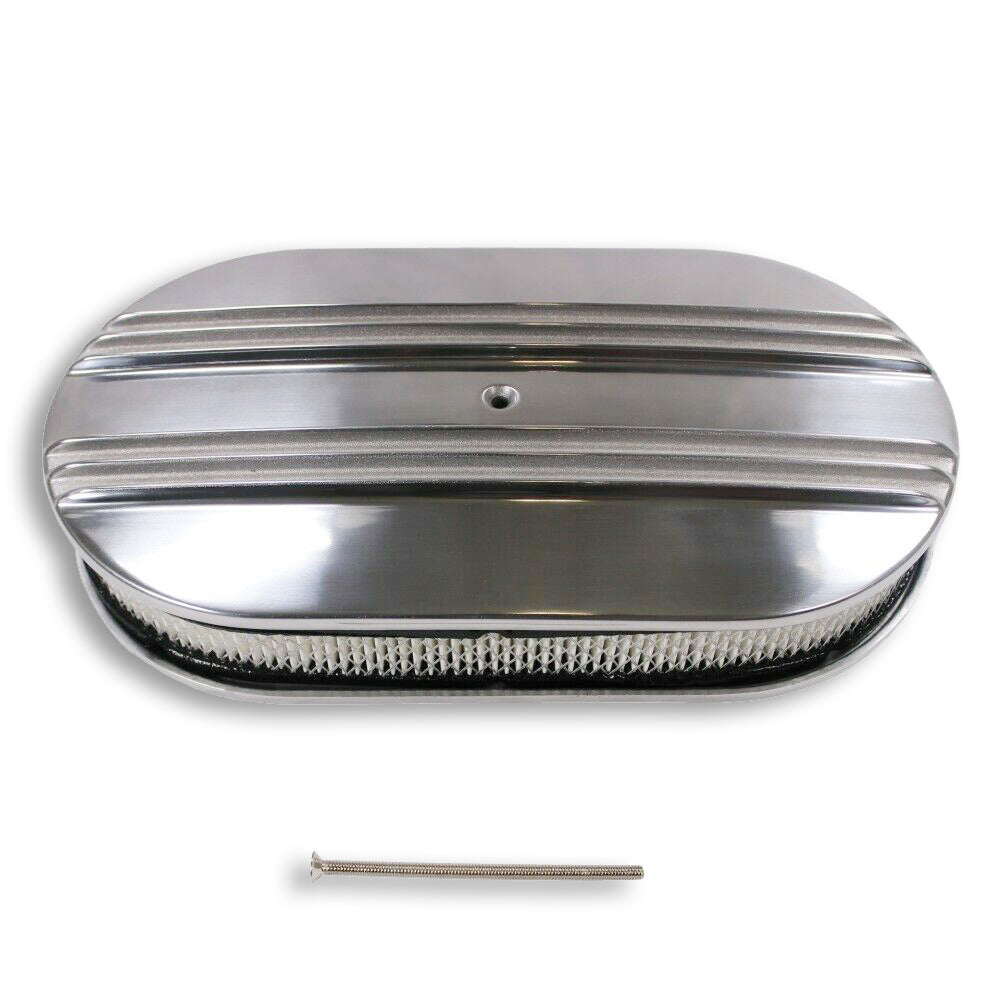 15" Oval Half Finned Polished Aluminum Classic Nostalgia Air Cleaner For Chevy