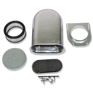 Polished Aluminum Smooth Hilborn Style Hood Air Scoop Kit w/Single 4 Barrel Carb