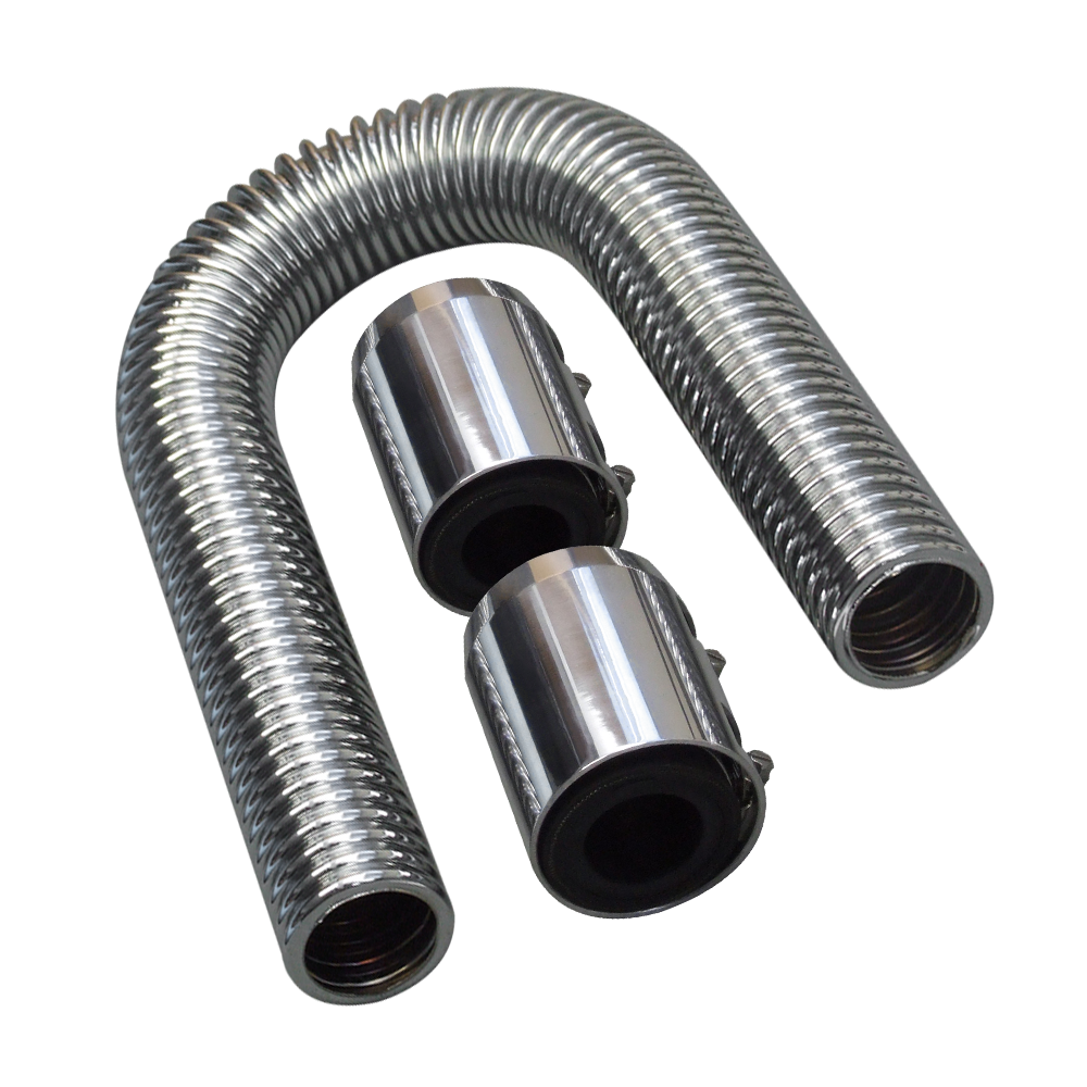 24" Flexible Stainless Steel Upper or Lower Radiator Hose Kit with Polished Caps