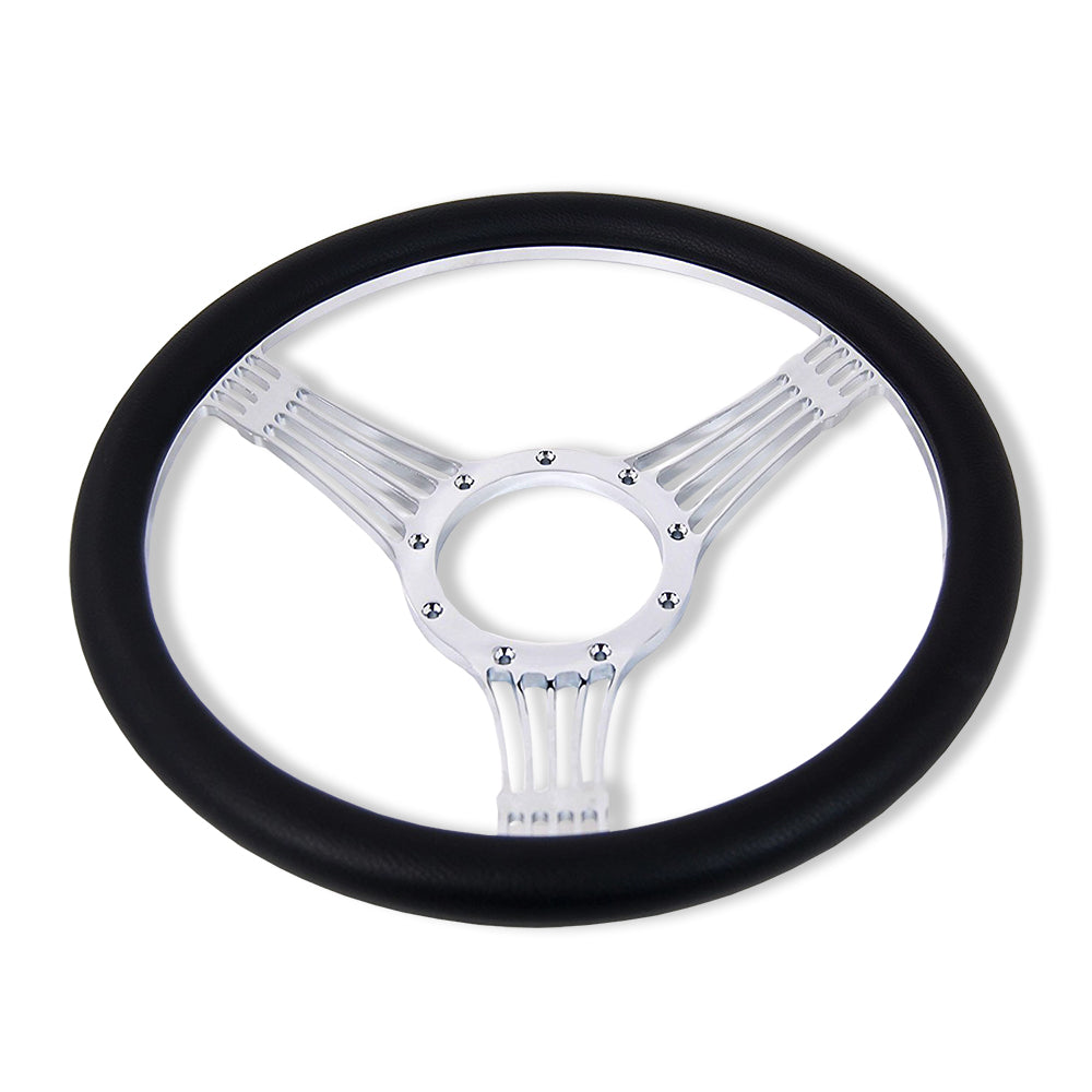 14" Banjo Steering Wheel w/ Half Wrap Leather & Adapter & Horn Button Chrome