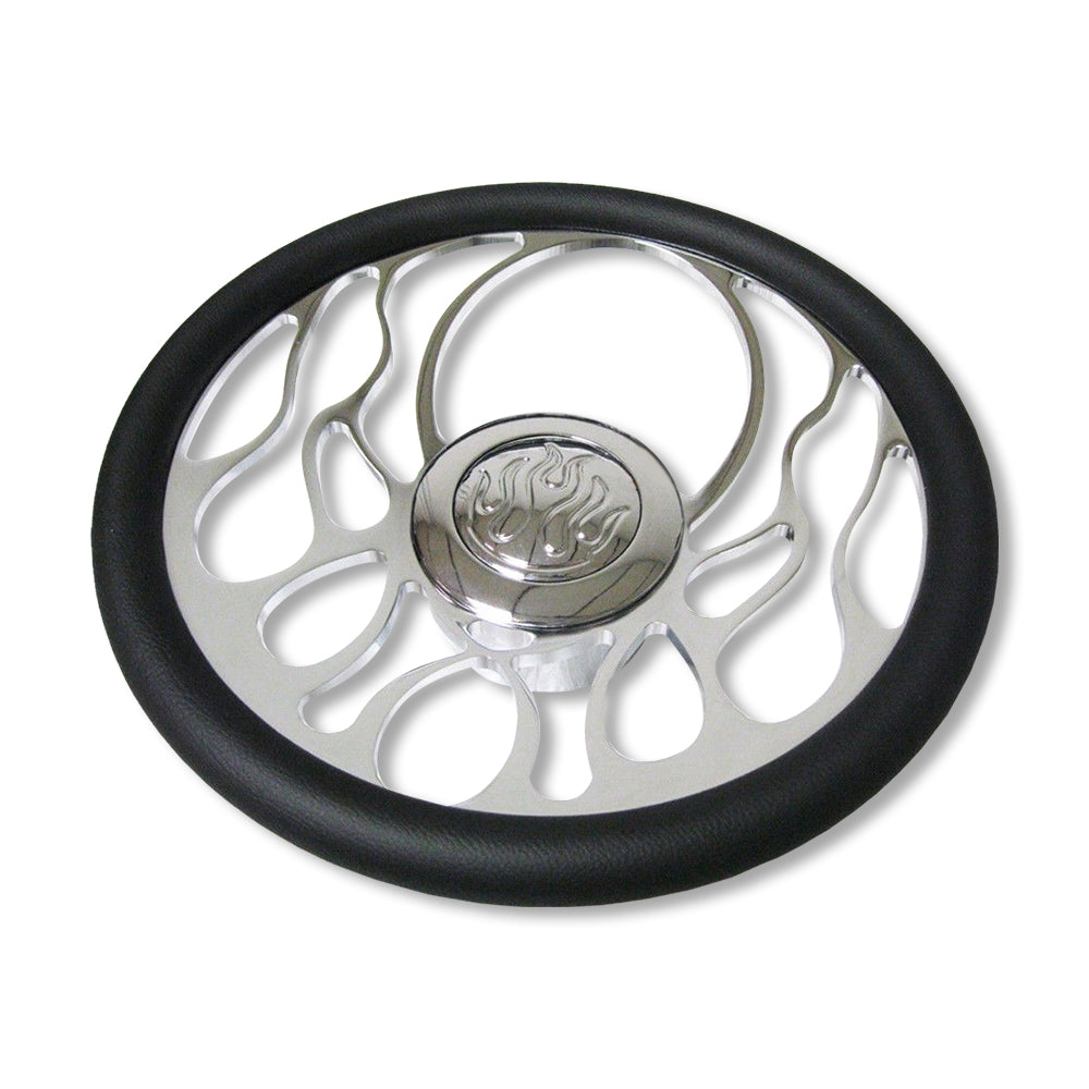 GM 28" Chromed Auto Steering Column & 9 Hole Steering Wheel & Flame Horn Button