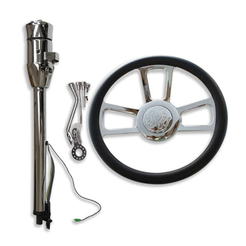 Chrome 28" Automatic Steering Column & 14" Billet Steering Wheel & Horn Button