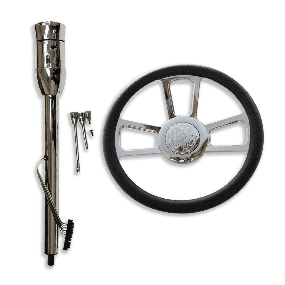 30" Tilt Manual Steering Column w/Adapter + 14" Steering Wheel+ Horn Button