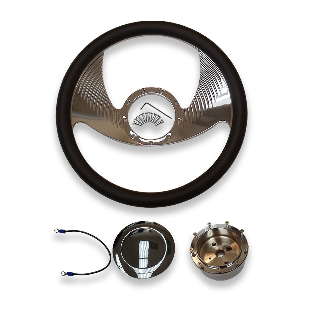 Chrome 14" Billet Steering Wheel & 30" Steering Column Auto w/ Key & Horn Button