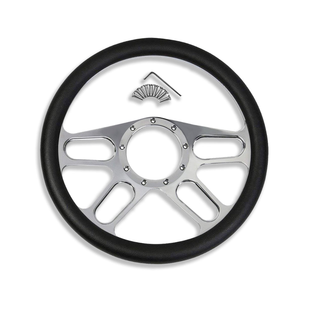 14" Billet Half Wrap New Age Steering Wheel & Smooth Horn Button & Adapter