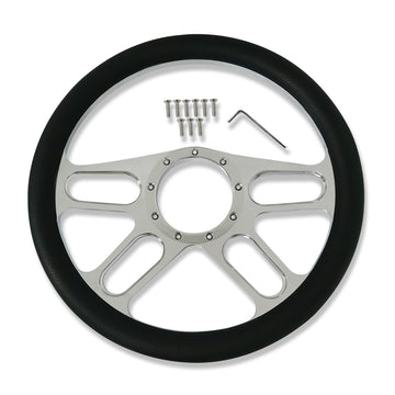 14" Chrome Billet Aluminum Steering Wheel W/ Half Wrap - 9 Hole Four Slot