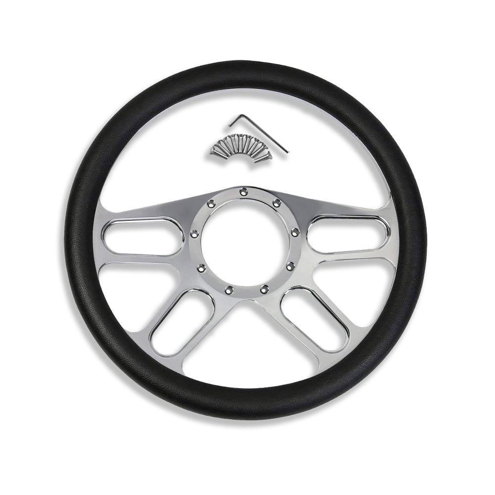 14" Billet Half Wrap New Age Steering Wheel & Flame Horn Button & Adapter