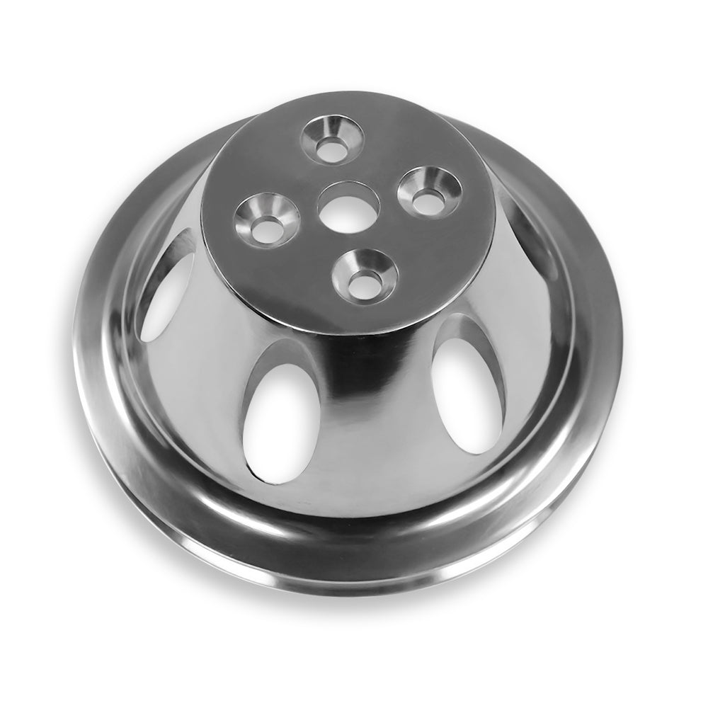 Polished Aluminum Single 1 Groove Pulley For SBC Chevy 350 Short Water Pump