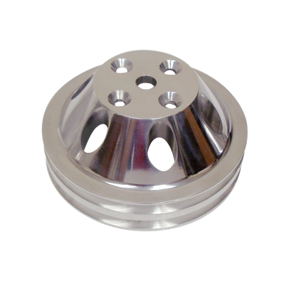 For SBC Chevy 350 383 400 Long Water Pump Pulley 2 Groove Aluminum Polished