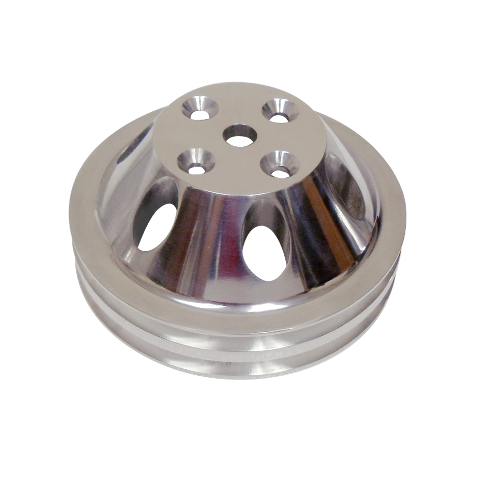 For SBC Chevy 350 383 400 Long Water Pump Pulley 2 Groove Aluminum Polished