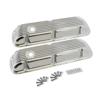 Finned Polished Aluminum Short Valve Covers for SBF 289 302 351W with 12" Half Finned Air Cleaner and Breather