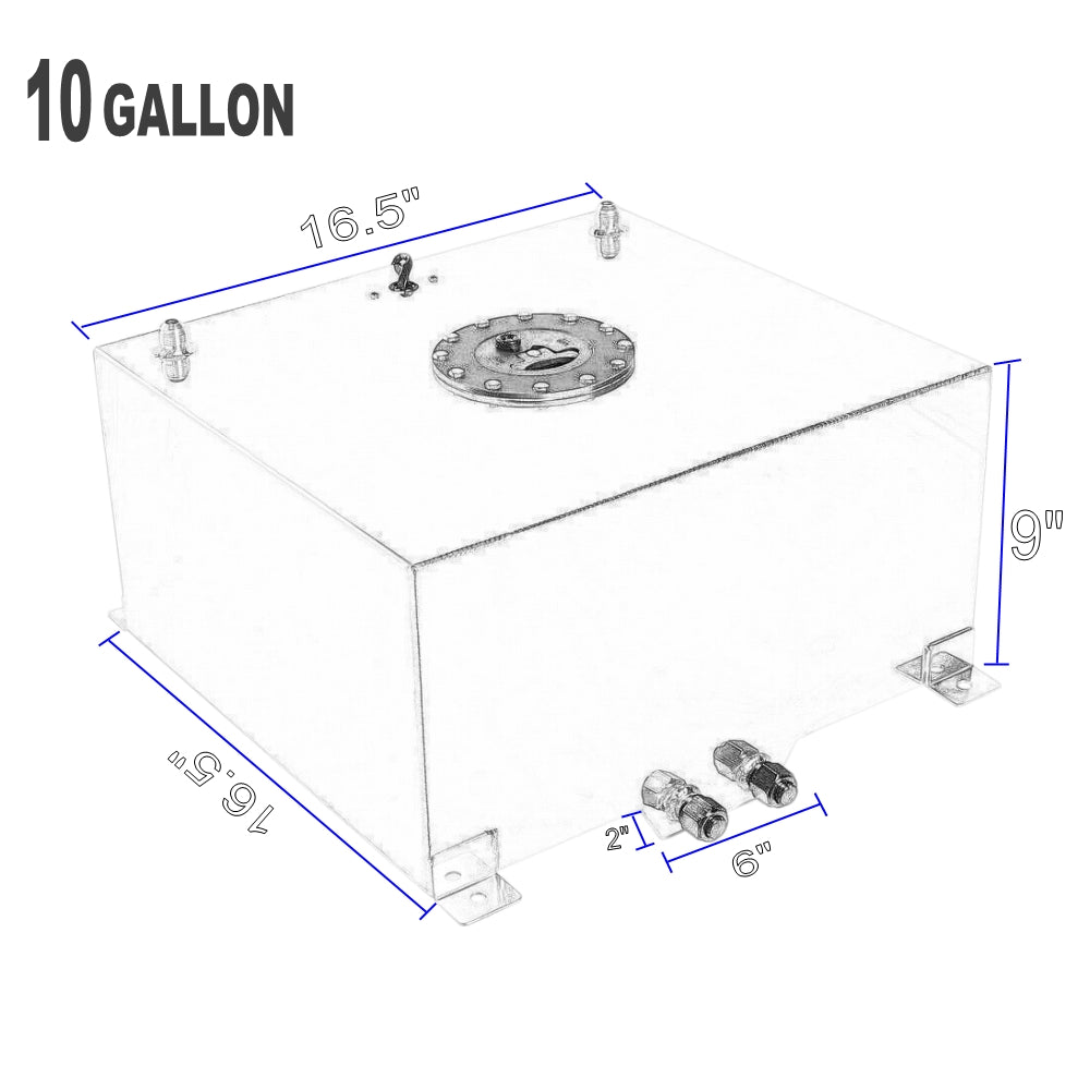 10 Gallon Black Aluminum Fuel Cell Tank & Fuel Hose Sender & Fuel Line kit 6 AN