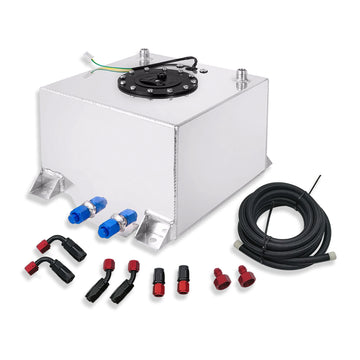 10 Gallon Aluminum Fuel Cell Gas Tank Universal with Level Sender Silver & 12ft Oil Feed Line Kit