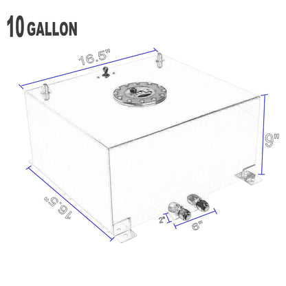 10 Gallon Aluminum Fuel Cell Gas Tank Universal with Level Sender Silver & 12ft Oil Feed Line Kit