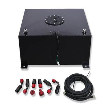 15 Gallon/60L Fuel Cell Gas Tank Black Aluminum+Level Sender+Foam+Fuel Line Kit