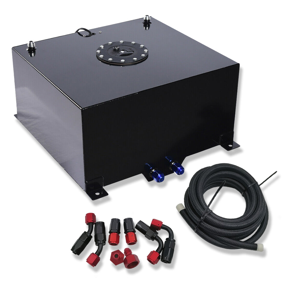 20 Gallon/80L Fuel Cell Gas Tank Black Aluminum+Level Sender & 12' Fuel Line Kit
