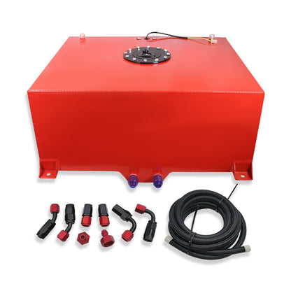 15 Gallon Aluminum Fuel Cell Gas Tank Red Universal with Level Sender & 12ft Oil Feed Line