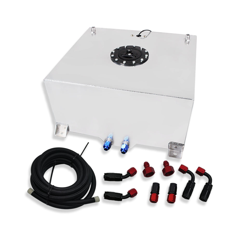 15 Gallon Silver Fuel Cell Gas Tank Aluminum+Level Sender+Foam+Fuel Line Kit