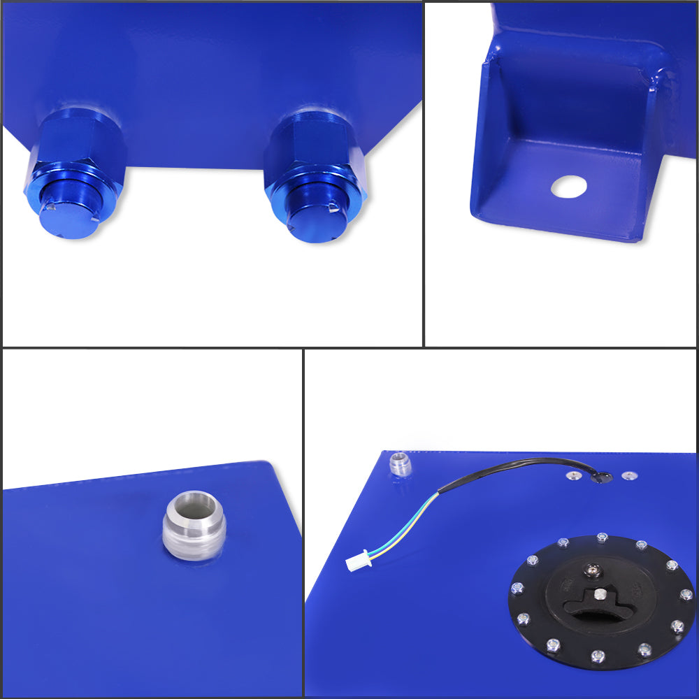 15 Gallon OEM Polished Aluminum Racing Drift Fuel Cell Gas Tank & Level Sender & Fuel Line Kit Blue