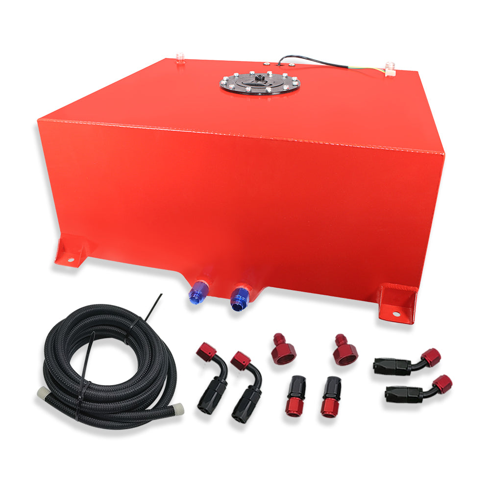 Aluminum 20 Gallon Fuel Cell Gas Tank Red Universal with Level Sender & 12ft Oil Feed Line Kit