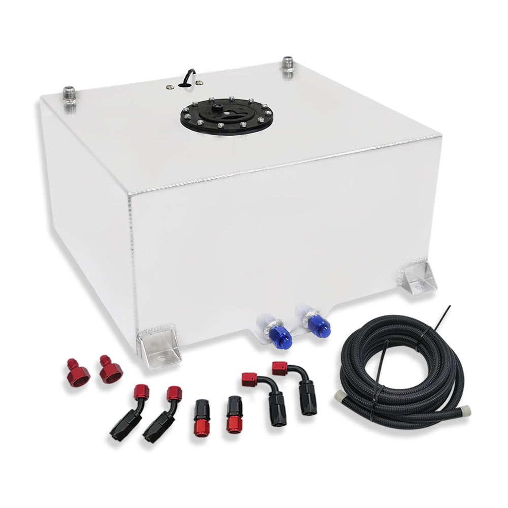 Polished Aluminum 20 Gallon Light Race Drift Fuel Tank & Level Sender+ Fuel Line Kit