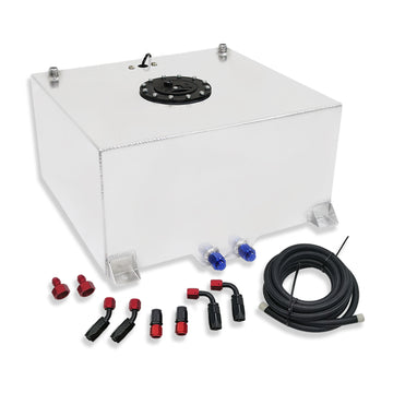 Polished Aluminum 20 Gallon Light Race Drift Fuel Tank & Level Sender+ Fuel Line Kit