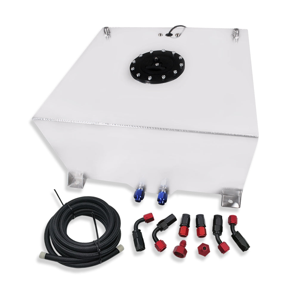 Polished Aluminum 20 Gallon Light Race Drift Fuel Tank & Level Sender+ Fuel Line Kit