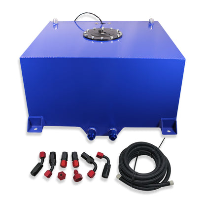 Aluminum 20 Gallon Fuel Cell Gas Tank Blue Universal with Level Sender & 12ft Oil Feed Line Kit