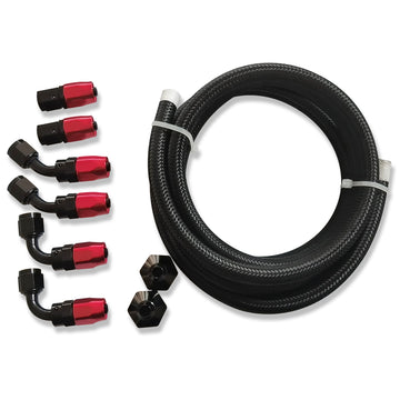 6AN 12' Feet Stainless Steel Braided Oil Fuel Line Hose Kit w/Fitting Adapters