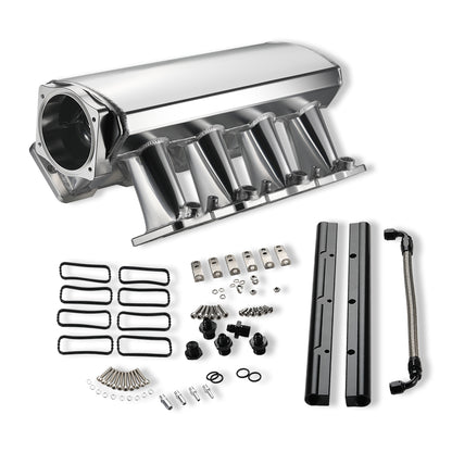 102mm Intake Manifold High Profile LS1/LS2/LS6 Silver with Fuel Rails Clear Anodized
