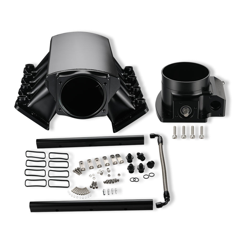 102mm Fabricated Intake Manifold Low Profile Throttle Body 92mm for Cathedral Port LS1/LS2/LS6 Heads Black with MAP Sensor Port Fuel Rails