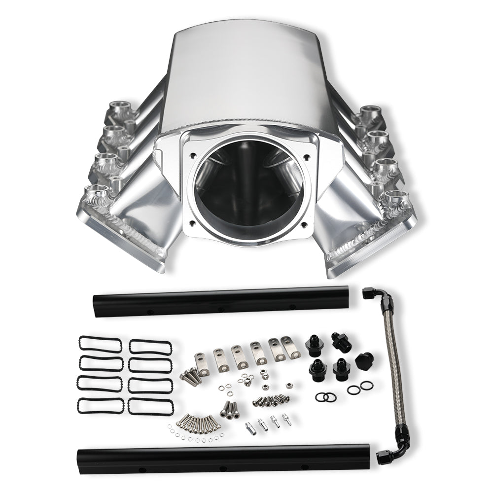 Fabricated Intake Manifold 102mm Low Profile LS1/LS2/LS6 Silver with MAP Sensor Port Fuel Rails