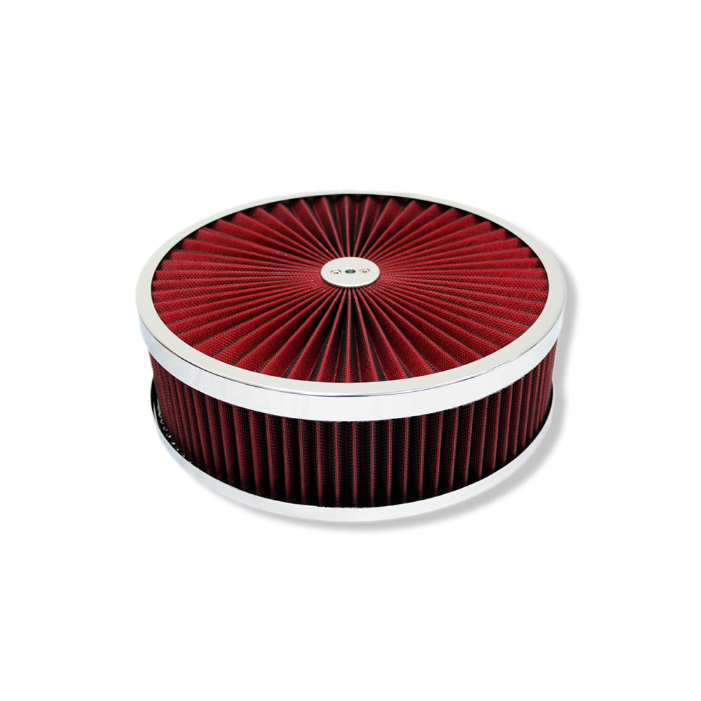 Super Flow 14" X 4" Round Washable Air Cleaner Recessed base w/ Chrome Lid SBC BBC