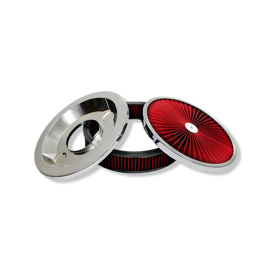 Chrome 14" x 3" Round Air Cleaner Set Super Flow Washable Red Fit SBC BBC Chevy