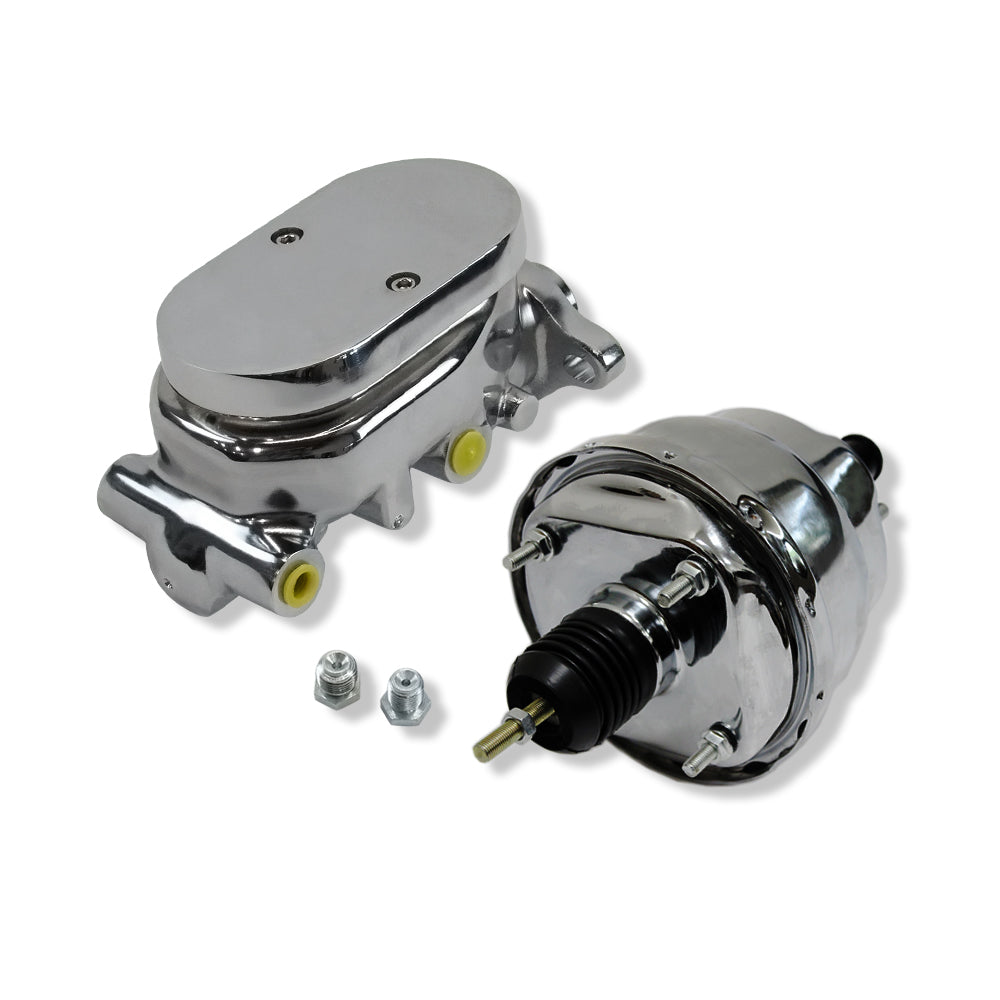 Chrome 7" Dual Diaphragm Brake Booster & Smooth Top Master Cylinder 1" Bore GM