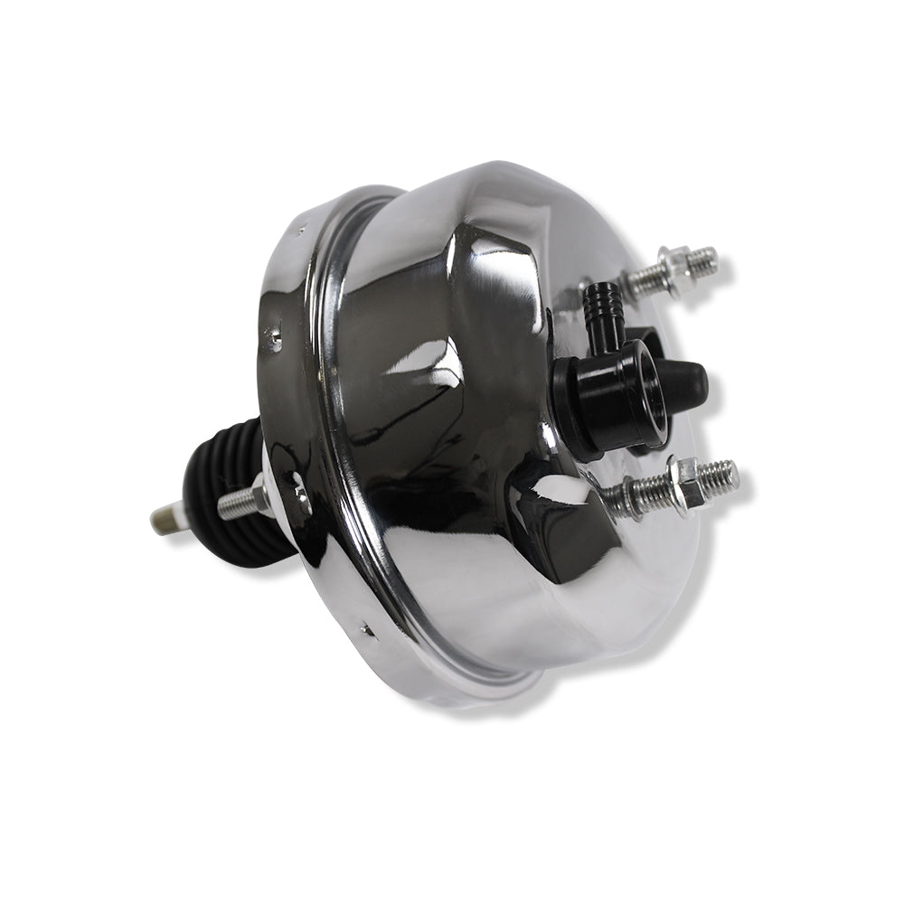 GM Chrome 7" Single Diaphragm Power Brake Booster w/ Finned Top Master Cylinder 3/8" Ports Dual