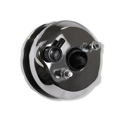 GM Chrome 7" Single Diaphragm Power Brake Booster w/ Finned Top Master Cylinder 3/8" Ports Dual