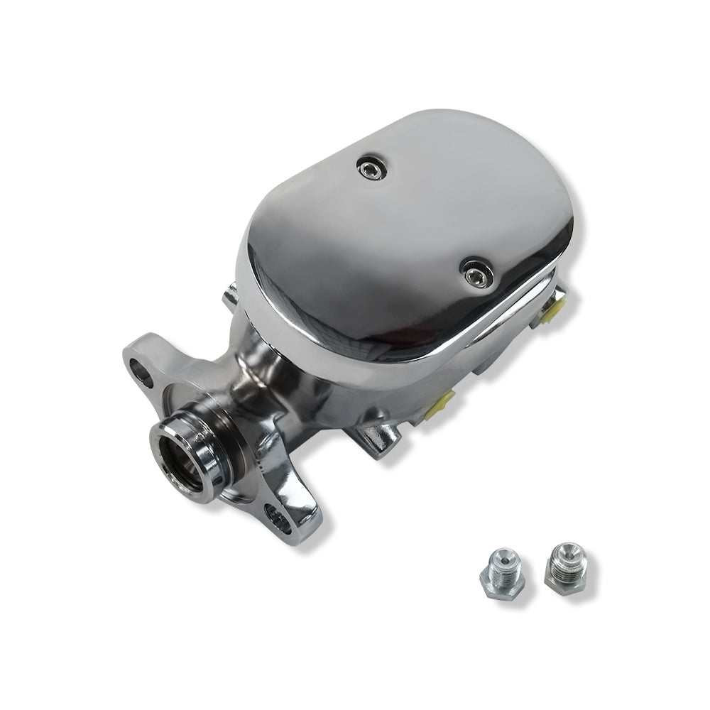 GM Chrome Aluminum Brake Master Cylinder Smooth Cap 1" Bore 4 Ports Un ...