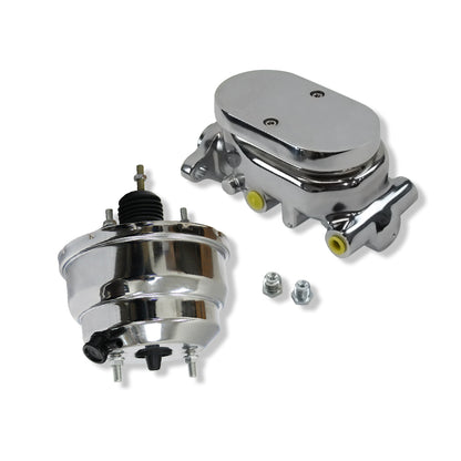 GM 8" Dual Power Brake Booster w/ Master Cylinder Smooth Top 3/8" Ports Chrome