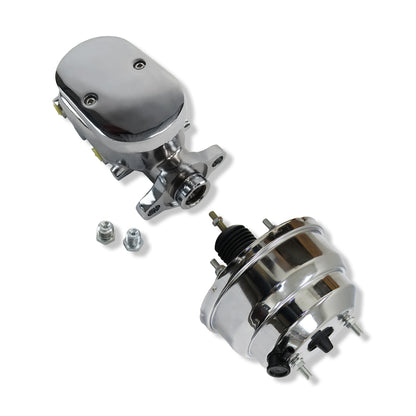 GM 8" Dual Power Brake Booster w/ Master Cylinder Smooth Top 3/8" Ports Chrome