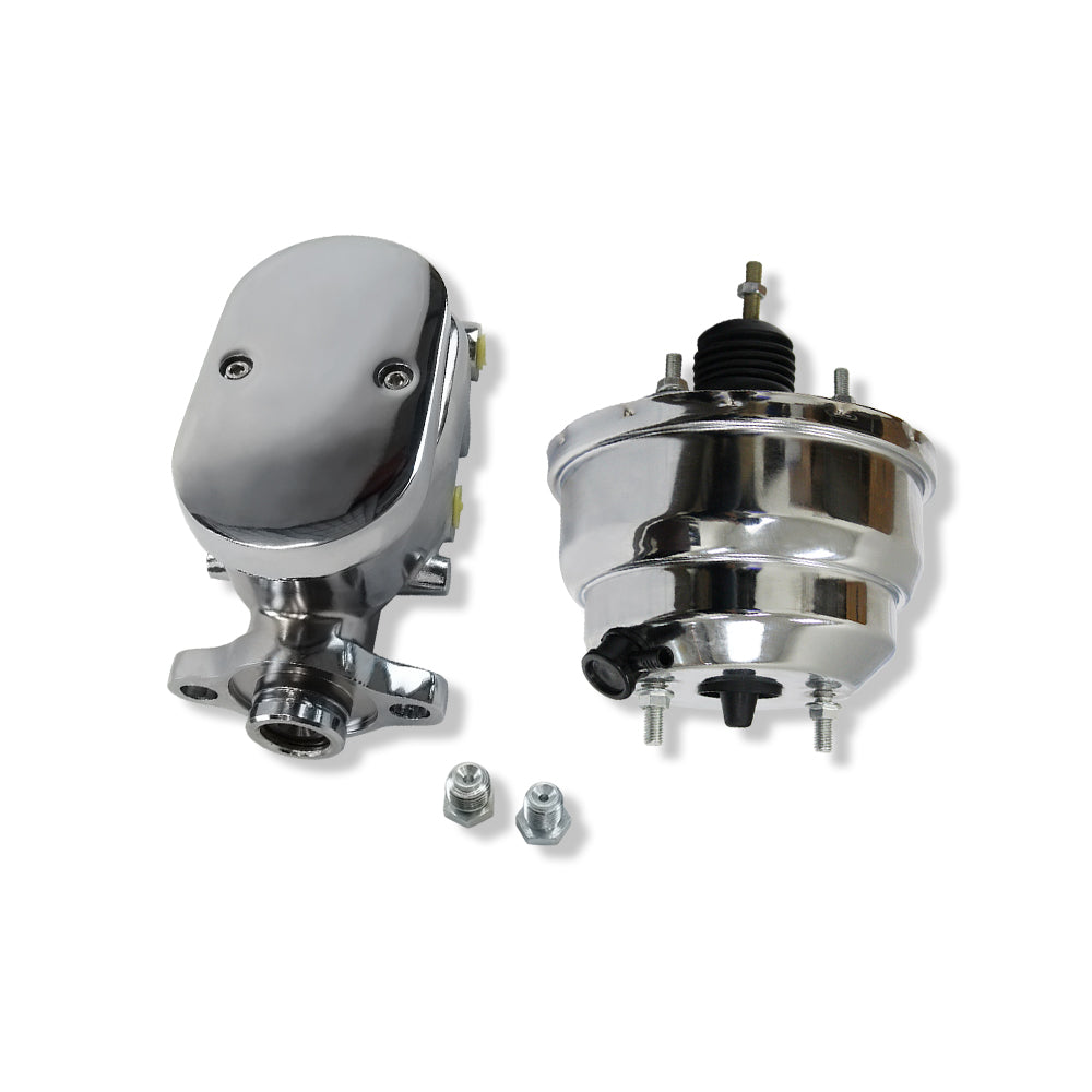 Chrome  8" Dual Power Brake Booster W/ Smooth Top Master Cylinder 1" Bore 4 Ports