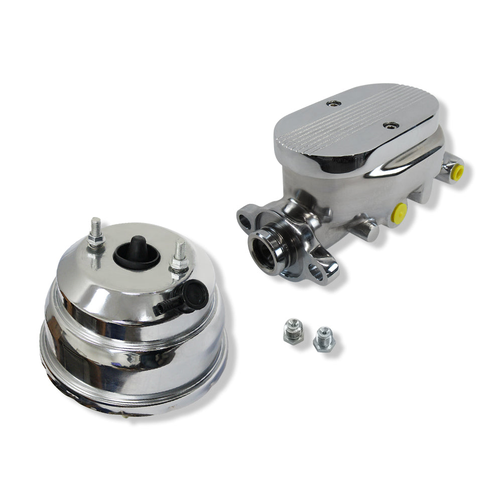 GM 8"Dual Diaphragm Brake Booster & Finned Cap Master Cylinder 1" Bore Chrome