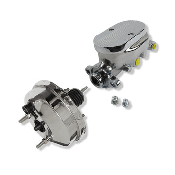 Chrome 8" Single Brake Booster & Finned Cap Master Cylinder 1" Bore 4 Ports GM