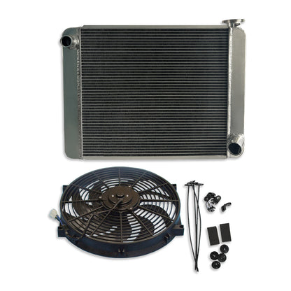 Fabricated Polished Aluminum Radiator 25" x 19" x 3" For SBC BBC & 14 Inch Electric Fan