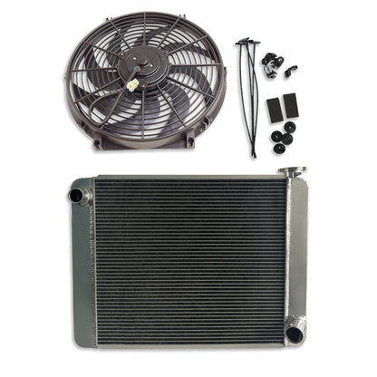Fabricated Polished Aluminum Radiator 25" x 19" x 3" For SBC BBC & 14 Inch Electric Fan