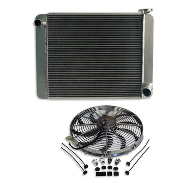 Fabricated Polished Aluminum Radiator 25" x 19" x 3" For SBC BBC & 16" Electric Fan Chrome