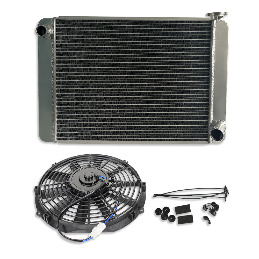 Fabricated Polished Aluminum Radiator 29" x 19" x3" Overall & 10" Electric Motor Cooling Fan